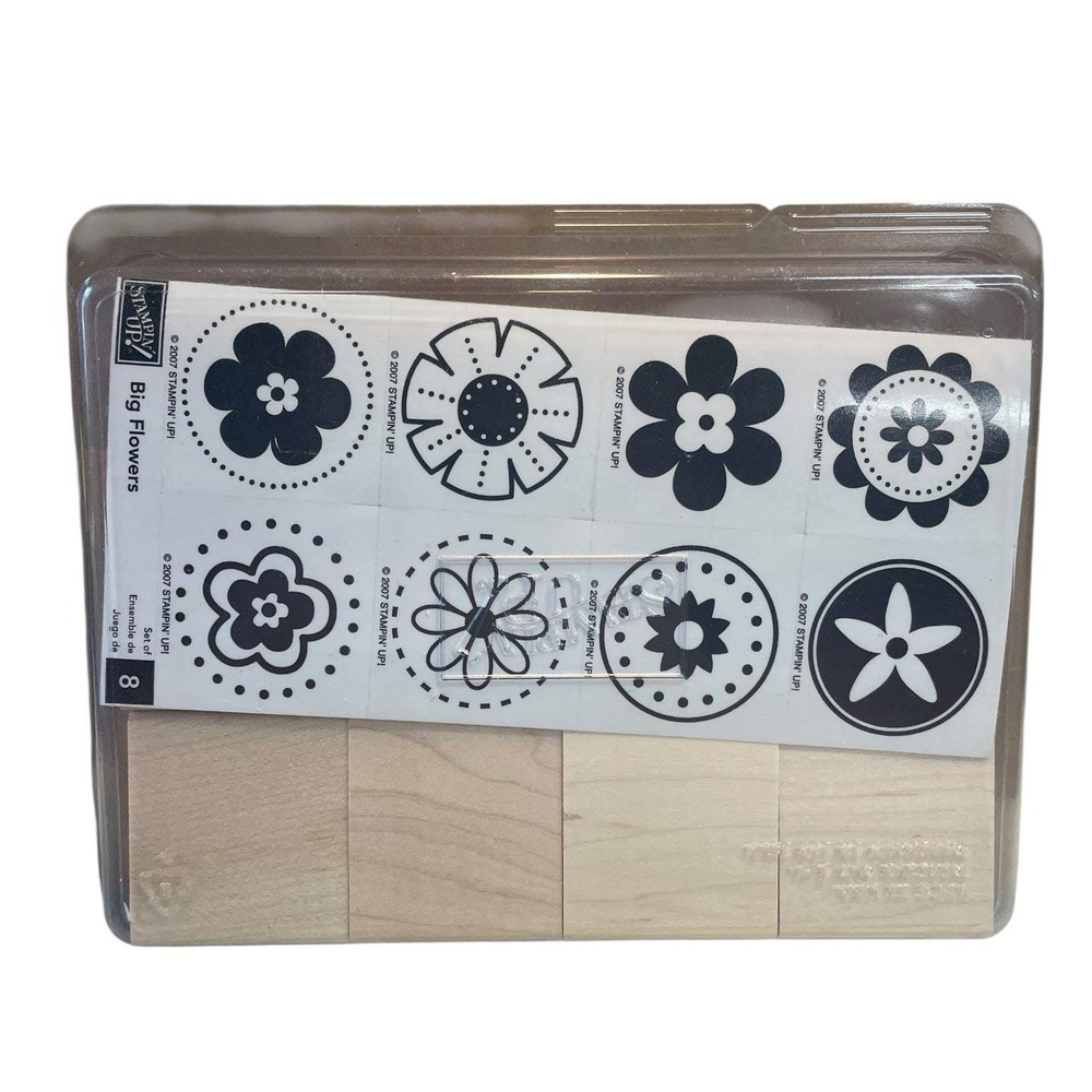 Stampin' Up! "Big Flowers" Wood Mounted Rubber Stamp Set Floral 8-Piece